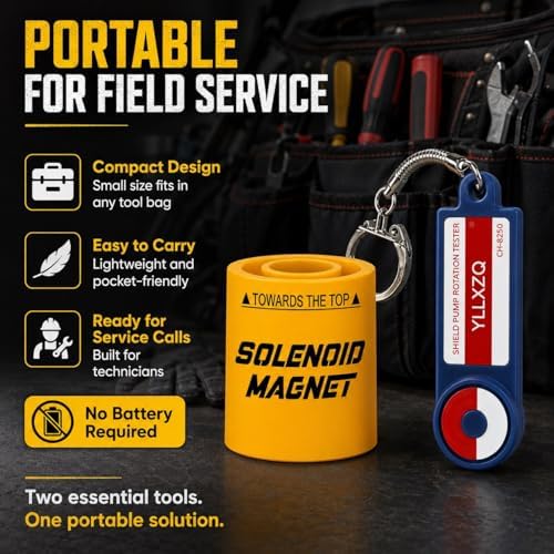 2-in-1 HVAC Diagnostic Tool Kit, 18mm Solenoid Magnet Tool & Pump Rotation Tester, Solenoid Valve Troubleshooting Magnet, AC Magnetic Field Detector, Rotation Checker for Valves(Yellow) - Image 2