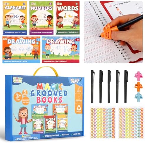Magic Grooved Handwriting Practice Book for Kids Ages 3-8, Reusable Tracing Workbooks with Auto-Disappearing Ink, Preschool Learning Activities for Toddlers-Gifts for Children by GROOVEDWRITINGPRACTICEBOOKS