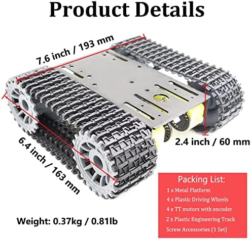 SmaringWing Metal Smart Robotic RC Tank Chassis Kit with 4pcs DC TT Motors for Arduino UNO R3/ Raspberry Pie/STEAM Education, TT04 Crawler Tank Car Chassis Platform for Adults (Black) - Image 2