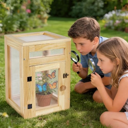 Wooden Butterfly Habitat Cage Kit, 15.75 Inch Monarch Caterpillar Habitat, Mesh Butterfly Enclosure for Raising Butterflies, Insect Observation House for Kids, Classroom, Garden - Image 7