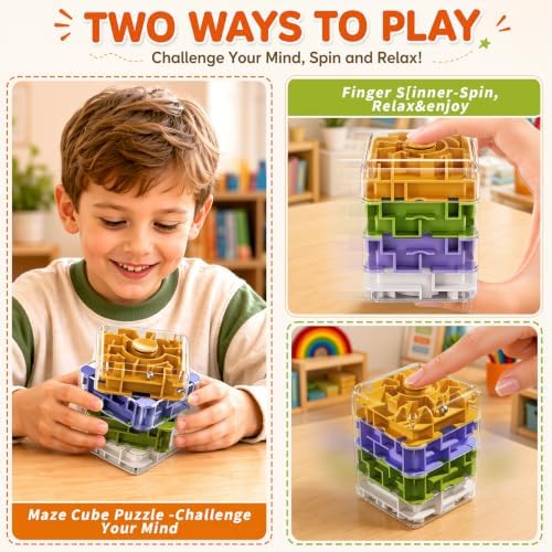 4 Layer 2-in-1 3D Rolling Ball Fidget Spinner, 3D Brain Teaser Puzzle Game, Education Sensory Toys Birthday Gift for Kids Adults 4 5 6 7 8 Years Old Boys Girls - Image 4
