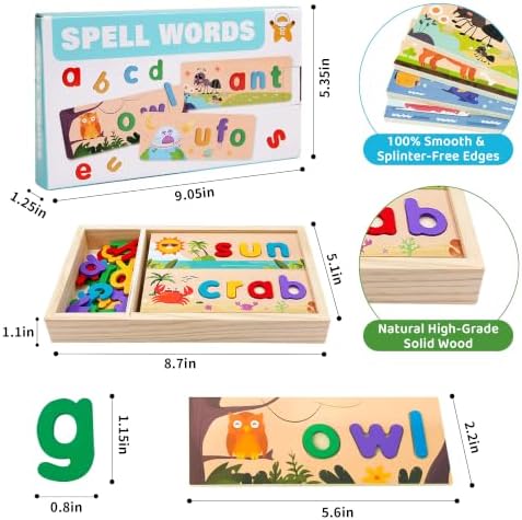 Wooden See and Spell Word Game Learning Toys for Kids 3-6 Puzzle Board - Image 5