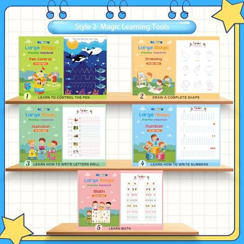 Large Handwriting Magic Grooved Practice Copybook Set: 5-Pack with Wooden Alphabet Tracing Board, Reusable Letter Learning Kit for Kid Age 3-8, Ideal for Kindergarten and Preschool Calligraphy Control - Image 4