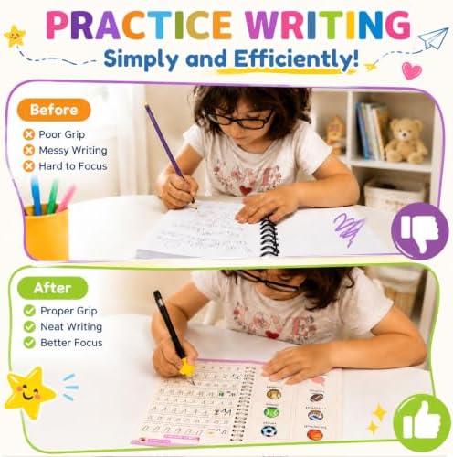 Vodolo 4 Pack Magic Grooved Writing Practice Books for Kids,Reusable Handwriting Practice with Pen,Pencil Grisp and Learning Schedule,Pecfect Tracing Copybook for Kindergarten Preschool Age 3-8 - Image 3