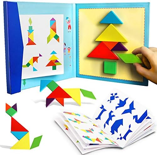 Beestech Wooden Tangram Puzzle Book, Travel Games for Kids in Car, Plane or Take Out for Restaurant, Educational Learning Puzzles Toys, On The Go Toys for Kids, Boys, Girls 3,4,5,6,7,8 Years Old by BEESTECH