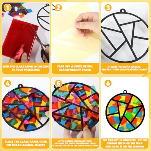 QOUBAI 32 Sets Back to School Geometric Recognition Suncatchers Craft DIY Window Stained Glass Effect Star Paper Crafts Home School Classroom Decor Kid Birthday Gift Creative Art Project Activity Game - Image 3