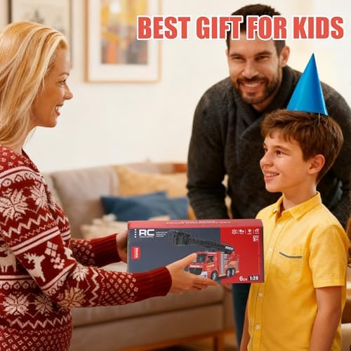 MQDMINI Remote Control Fire Truck Toy - Fireman Fire Truck with Jet Pump and Lights, Red Toy for 3 Year Old Boys, Girls and Toddlers - Image 5