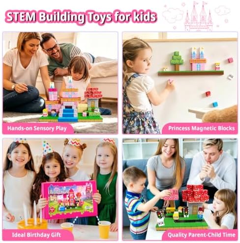 500PCS Magnetic Blocks for Kids Ages 3-8, Princess Castle Magnetic Building Cubes,Birthday Gifts for Girls Toddler STEM Sensory Montessori Toys Magnetic Blocks for Daughter - Image 4