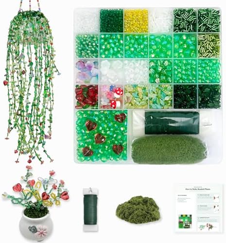 Green Glass Beads Beaded Plant Kit Hanging Crystal Suncatchers Home Décor by TIMECOSY
