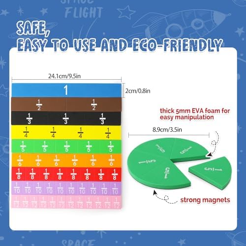 Torlam Magnetic Fraction Tiles & Fraction Circles Activity Set - Math Manipulatives for Elementary School - Fraction Magnets & Resources - Fraction Strips & Bars - Image 6