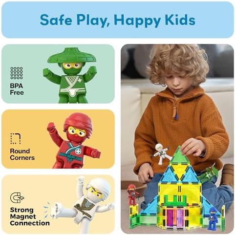 PicassoTiles Ninja Action Characters for Magnetic Tiles Building Block Toy Sets Accessory Add On Kit for Magnet Tile Playsets for Toddlers Boys Girls Ages 3+ Pretend Play STEM Educational Toys PTA14 - Image 6