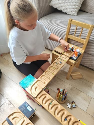 Wooden Marble Run Track Race Wooden Maze Board Ball Run Montessori Educational Toy Gift for Kids Winding Wave Roller Track(Set of 3) - Image 6