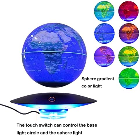 Magnetic Levitation Globe w/UFO-Shaped Base, 6 Inch LED Rotating Geographic Globe with RBG Light, Auto Rotation Suspended Floating World Map Night Light for Table Desk Decor Holiday Gift, Dark Blue - Image 5
