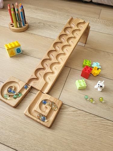 Wooden Marble Run Track “Wind” Race Machine Set Wooden Maze Board Ball Run Montessori Gift for Kids Wave Course Winding Track Toy - Image 4