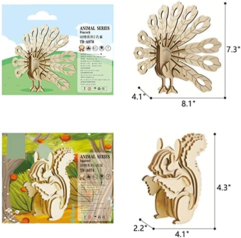 3D Wooden Wild Animal Puzzle - 6 Piece Set Wood Wild Animals Skeleton Assembly Model Kits - Wooden Crafts DIY Brain Teaser Puzzle - STEM 3D Puzzle Gifts for Adults & Teens - Image 2
