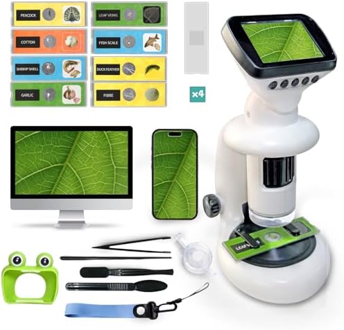 Microscope for Kids with 12 Slides, 200X-1000X,2.4" Screen Digital Handheld Kids Microscope Kit, Portable Pocket Removable Miniscope Science Toys Gifts for for 3 4 5 6 7 8 9 10 11 12 Year Old by Unknown