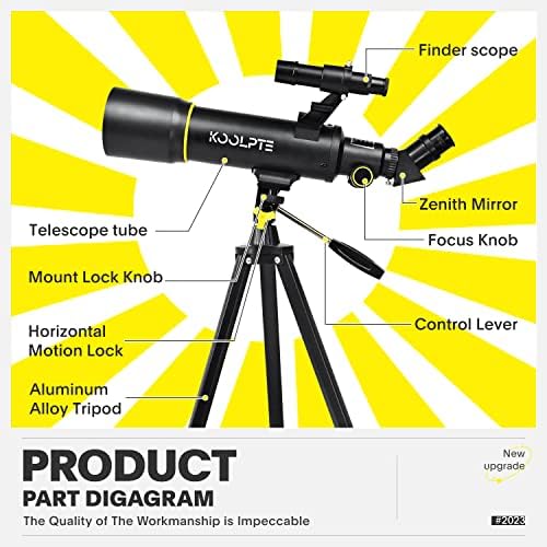 Koolpte Telescope for Kids, 70mm/400mm Travel Refractor Kit, Black - Image 4