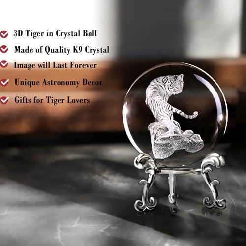 IFOLAINA 3D Tiger Crystal Ball Tiger Figurines in Crystal Ball 60mm Decor - Image 4