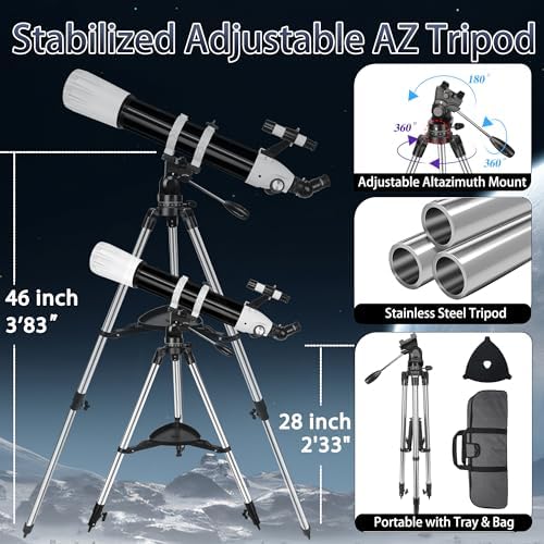 Hawkko 90mm Aperture 900mm Telescope for Adults High Powered - Professional Multi-Coated Refractor Telescope for Astronomy Beginners (36X-270X) with AZ Mount, Phone Adapter and Carry Bag - Image 5