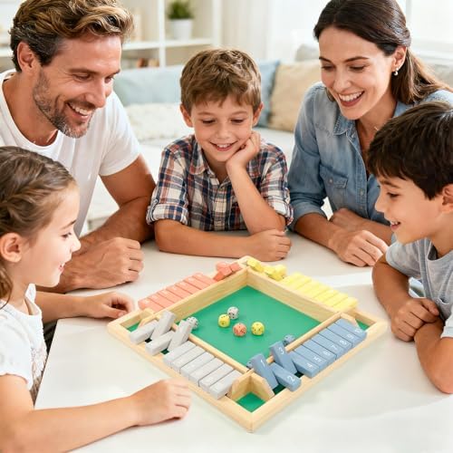 WOOD CITY Shut The Box Game Wooden 4 Player, Classic Board Game for Kids & Adults, Educational Math Learning Toy, Table Dice Game for The Party Family or Bar - 12 Inch with 8 Dice Morandi Color - Image 2