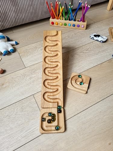 Marble Run Track Race Machine Wooden Maze Board Ball Run Course Gift for Kids Run Race Winding Track Roller (Waves) - Image 7