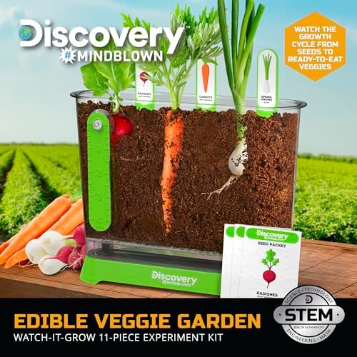 Discovery™ Edible Veggie Garden Watch-It-Grow Kit – DIY STEM Activity for Kids | Grow Carrots, Radishes & Onions| 11-Piece Science Kit with Seeds, Potting Mix & Root Tracker| Learning Toy Gift Ages 6+ - Image 2