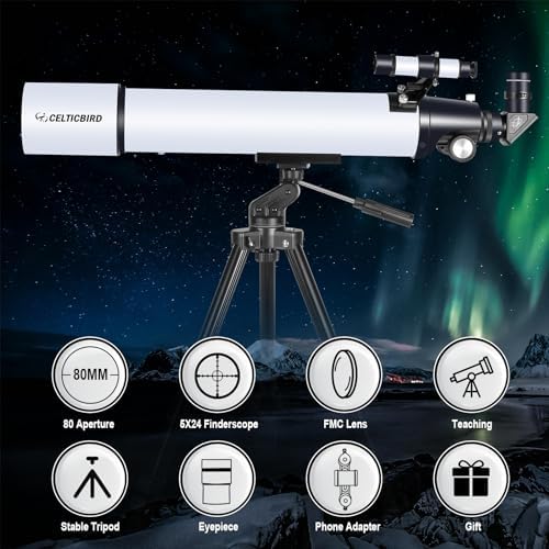 Celticbird Telescope for Adults Astronomy Beginners, 80mm Aperture 800mm Refractor Telescopes for Adults High Powered with AZ Mount, Carry Bag, Phone Mount - Image 2