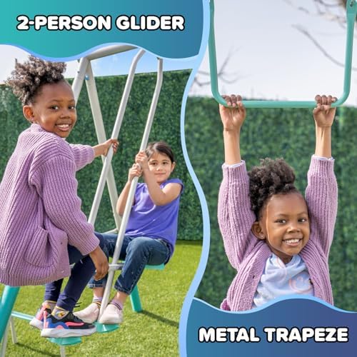 Sportspower Arcadia Metal Swing Set with Trapeze, 2-Person Glider, 5ft Slide, Anchor Kit, 6.1ft Durable Steel Frame – Outdoor Backyard Playset with 600 lbs Capacity (Teal) - Image 5