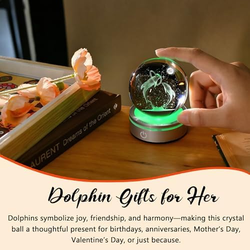 IFOLAINA 3D Dolphin Crystal Ball Night Lights Dolphin Lovers Gifts - Image 3