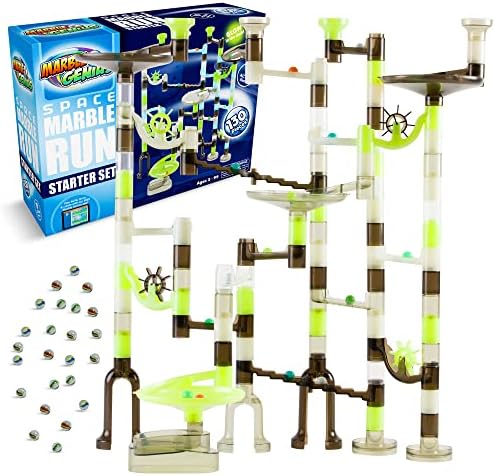 Marble Genius Marble Run Starter Set STEM Toy for Kids Ages 4-12 - 130 Complete Pieces (80 Translucent Marbulous Pieces and 50 Glass Marbles), Construction Building Block Toys, Theme (Space) by MarbleGenius