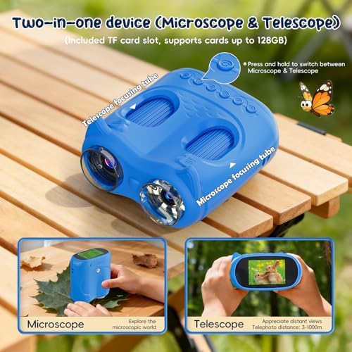 2-in-1 Kids Microscope Telescope, Temodu 2.0" 1000X Digital Microscope for Kids, HD Portable Education Telescope for Kids Birthday Festival Gift, Science Fun Toys for Children Age 4-12 (Blue) - Image 5