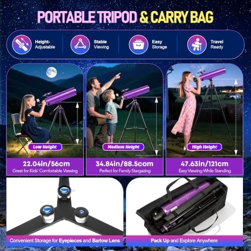 Telescope for Adults & Kids, 90mm Aperture 600mm Refractor Telescope for Astronomy Beginners, Portable Travel Telescopes with Tripod, Phone Adapter, Moon Filter, Carry Bag & Moon Phase Guide - Image 6