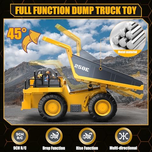 RC Dump Truck Toy for Boys, 9CH Remote Control Truck Construction Vehicles - Image 2