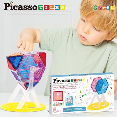 PicassoTiles Magnet Tile Building Blocks Ferris Wheel Amusement Rotating Accessory Kit Compatible with Full Sized Magnetic Tiles Construction Toy Set Education STEM Learning 3D Toddler Kid Age 3+ PT09 - Image 6