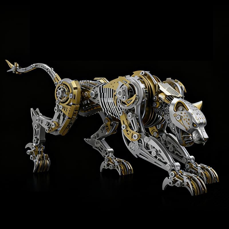 Punk DIY Mechanical Metal Assembly 3D Animal Cheetah Leopard Stainless Steel Puzzle Model kit for Adults and boy Toy Gift (Gold) by Unknown
