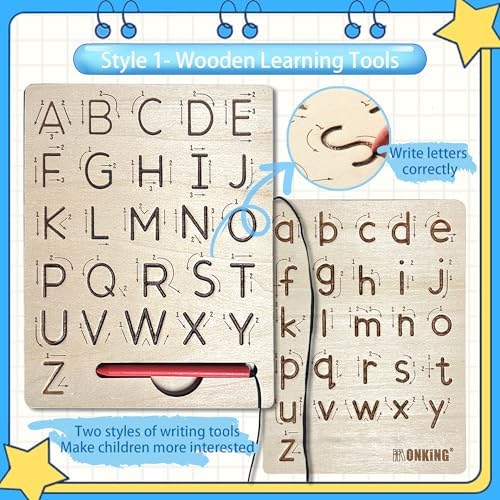 Large Handwriting Magic Grooved Practice Copybook Set: 5-Pack with Wooden Alphabet Tracing Board, Reusable Letter Learning Kit for Kid Age 3-8, Ideal for Kindergarten and Preschool Calligraphy Control - Image 3