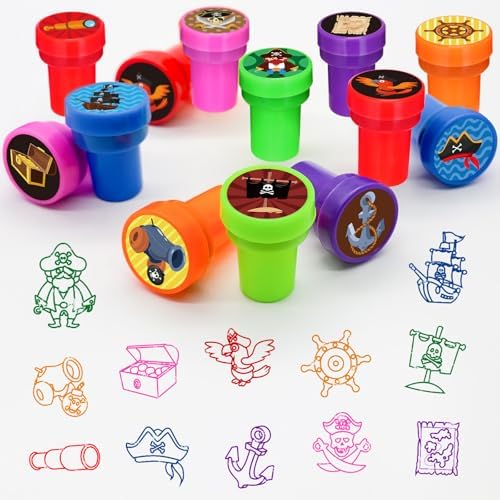 Cinrobiye 24 Pcs Pirate Stampers Party Favor Set, Cute Pirate Adventure Stamps for Kids Birthday Party, Classroom Rewards, Carnival Prizes, Goody Bag Fillers, Pirate Themed Party Supplies - Image 4