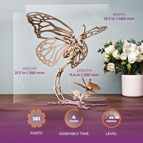 Ugears Wooden 3D Puzzles for Adults - Butterfly Puzzle Mechanical Model Kit - 3D Wood Puzzles Adult Automaton - Kinetic Sculpture Models for Adults to Build Butterfly Kit DIY Miniature Kit - 161 Pcs - Image 2
