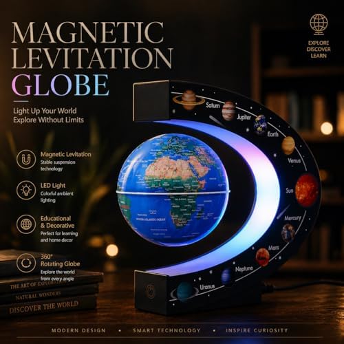 Magnetic Levitation Floating Rotating 3in Globe With Colored Lamp For Men Boss Cool Office Decor Gifts Or Kids Desk Toys,Nine planetary solar systems astronomy educational cosmic earth globe - Image 2