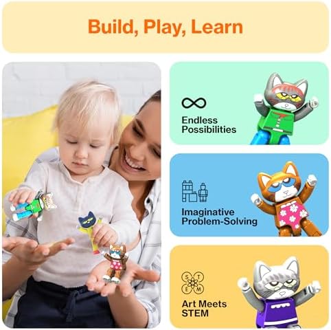 PicassoTiles 6pcs Pete the Cat Magnetic Figures Family Animal Action Character Toddler Toys Magnet Expansion Pack Building Blocks Add-on Educational STEM Learning Kit Construction Brain Tiles PTC01 - Image 4