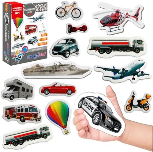 Fridge Magnets for Toddlers - Transport - 25 Vehicles Learning Toy by magdum