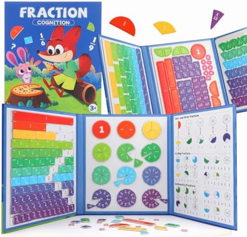 Magnetic Fraction Demonstration Book,Magnetic Fraction Tiles & Fraction Circles,Montessori Fraction Manipulatives Learning Games for Kids,Fraction Manipulatives for Elementary School (Fox) by samtotopets