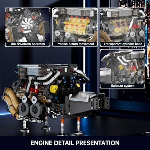 Mould King W16 Engine Kits that Runs, Build Your Own Twin V8 Engine, Visible Car Motor Blocks Set, Physical Science Experiment Models for Teens, Best STEM Toy Gifts for 14+ and Adult 10131 (952 Pcs) - Image 2