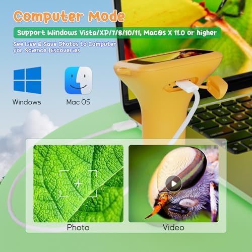 SKYBASIC Digital Microscope for Kids, 2" Screen 1000X Handheld Microscope HD Pocket Portable Microscopes Camera, Science Edu Fun Birthday Gifts Toys for Ages 4-12 Children Students Boys Girls -Yellow - Image 5