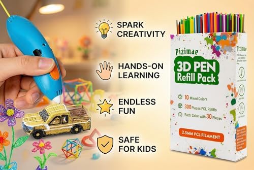 3doodler Start Pen Filament 300 PCS 3D Pen Refills, 10 Random Colors PCL Low Temperature 2.5mm Diameter Only Compatible with 3Doodler Start Pen, Gift for Kids-pizimae 3D - Image 3