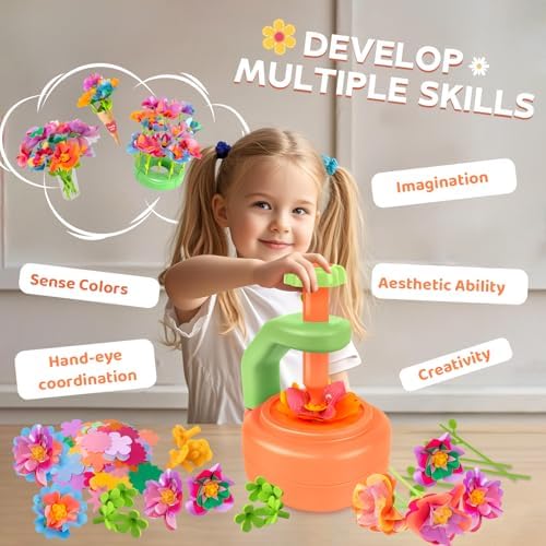 Art & Craft Kit Toys for Girls: DIY Farbric Flower Bouquet Crafts for 3 4 5 6 7 8 Year Old Toddlers | Educational Activiiy Preschool Birthday Gifts Ideas for Kids Age 4-8 Flower Making Crafts Set - Image 2