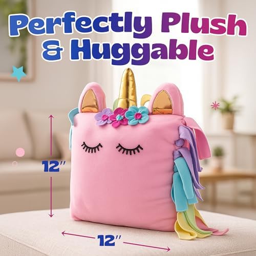 Pinwheel Crafts No Sew Unicorn Pillow Kit for Girls Ages 4-8, Pink - Image 5