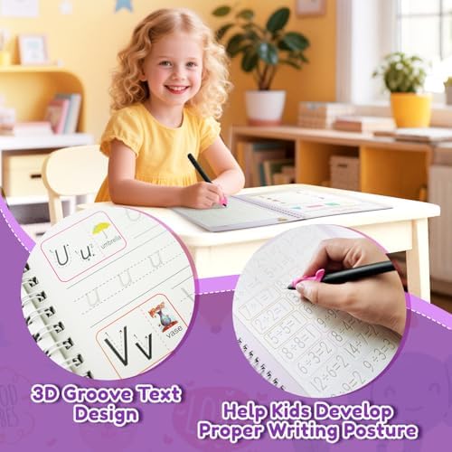 Elover Magic Grooved Writing Practice for Kid-Grooved Handwriting Practice for Kid 5-7 8-10- Magic Copybooks for KidsAges 3-5 Toys for Ages 5-7 Preschool Learning Activities (5 Book) - Image 3
