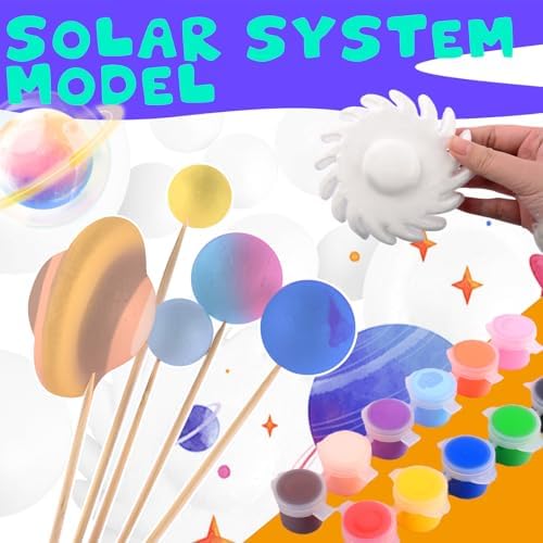 Solar System Model Foam Ball Kit, Planet Model Crafts Includes 14PCS Mixed-Sized Balls, 12 Color Pigments, 12PCS Long Sticks, 2PCS Painting Brushes for School Classroom DIY Projects, Science Projects - Image 6