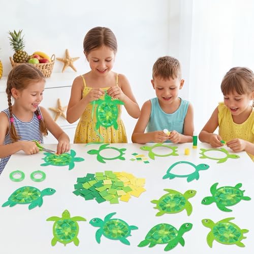 Renbuzhu 48PCS Summer Crafts: Paper Sea Turtle Suncatchers DIY Kits, Ocean Beach Party Favors Window Stained Glass Effect Art Supplies Decorations - Image 6